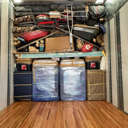 Stacked moving trailer in California